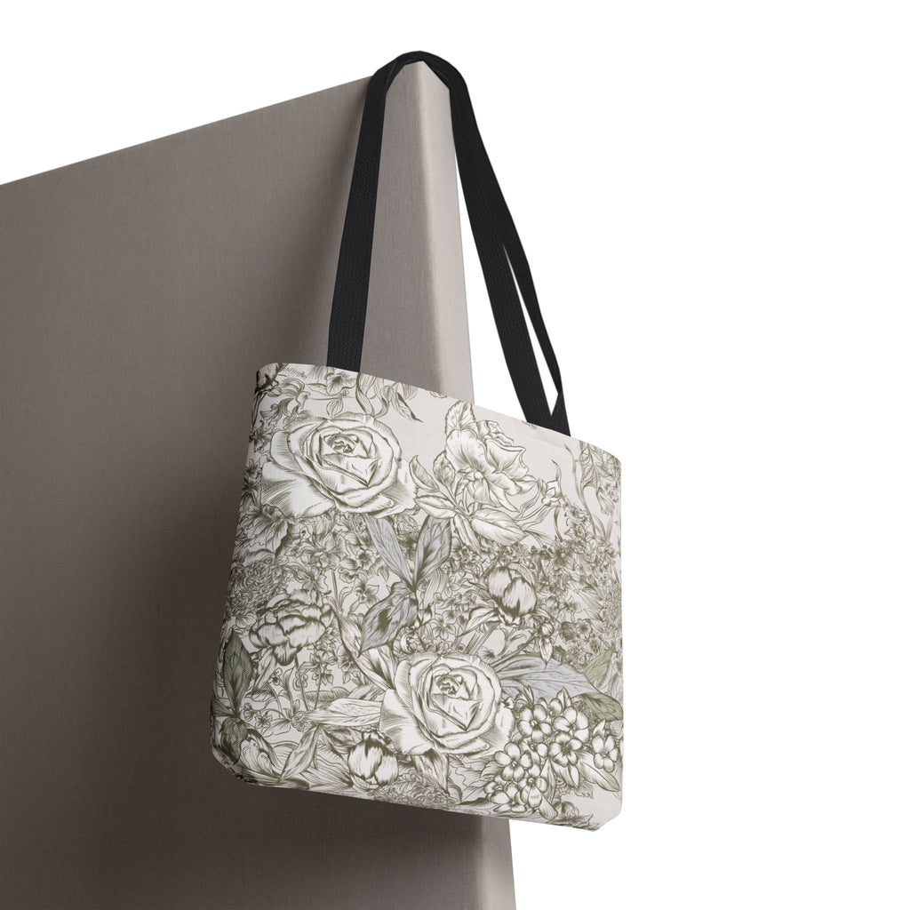 Rose Sketch Tote Bag — Grey Floral Carryall