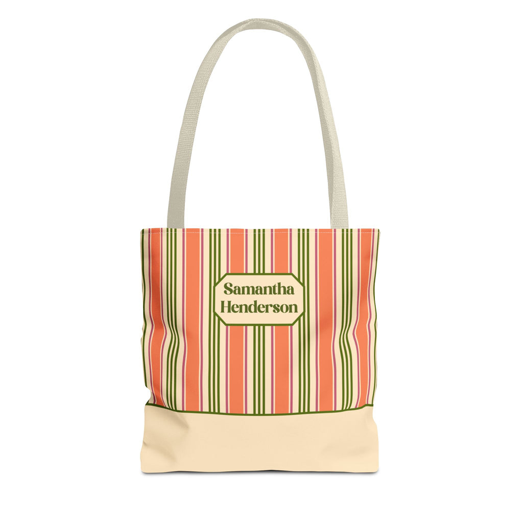 Personalizable Colorful Striped Tote Bag - Versatile Peach and Green Everyday Carryall