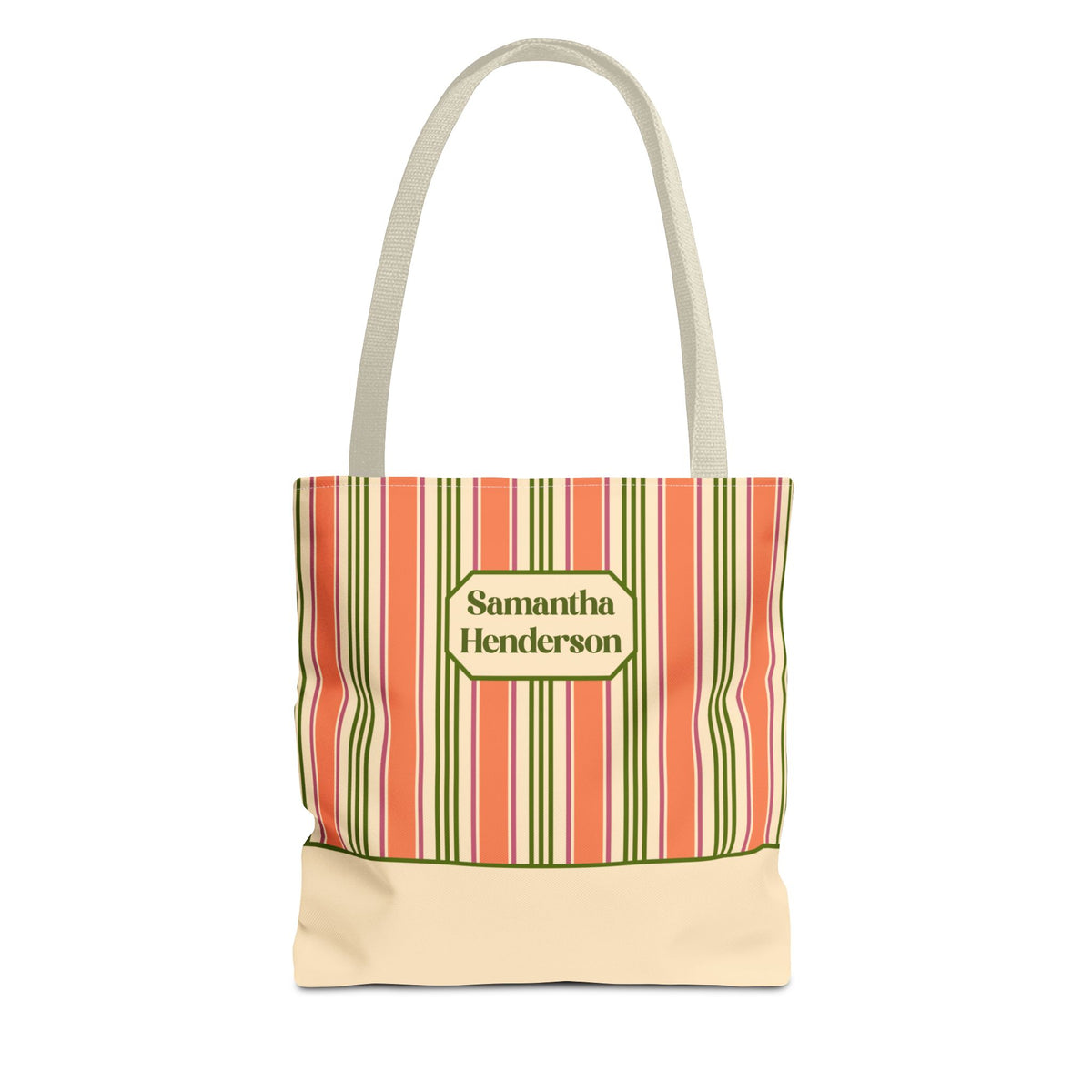 Personalizable Colorful Striped Tote Bag - Versatile Peach and Green Everyday Carryall