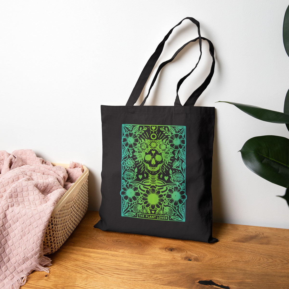 "The Plant Lover" Skeleton Tarot Card Tote Bag