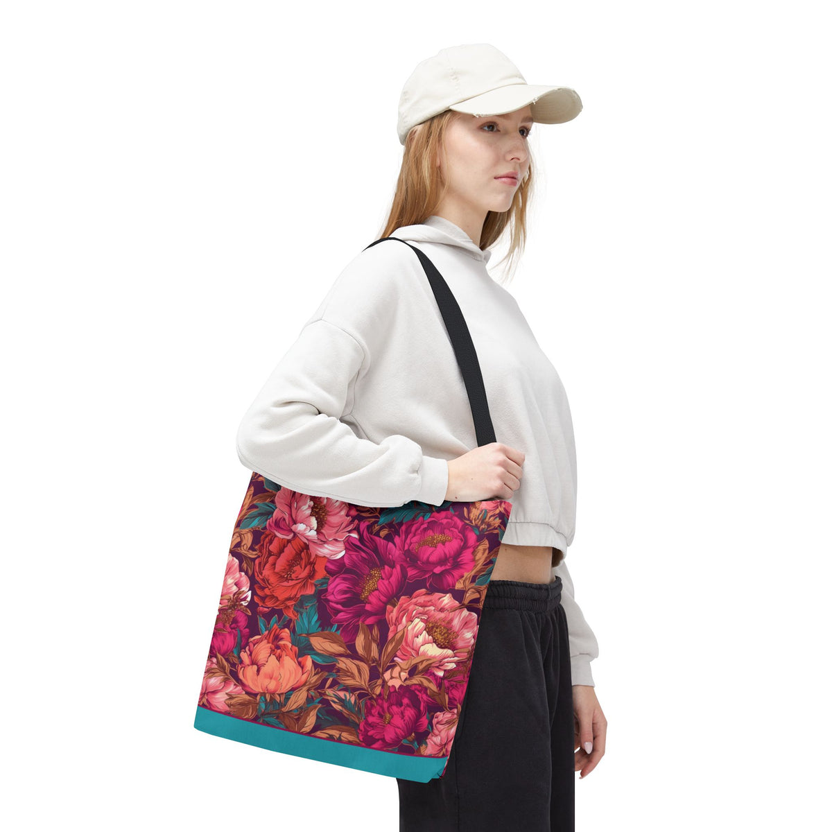 Bright Magenta and Teal Peony Tote Bag – Vintage Punk Floral Carryall