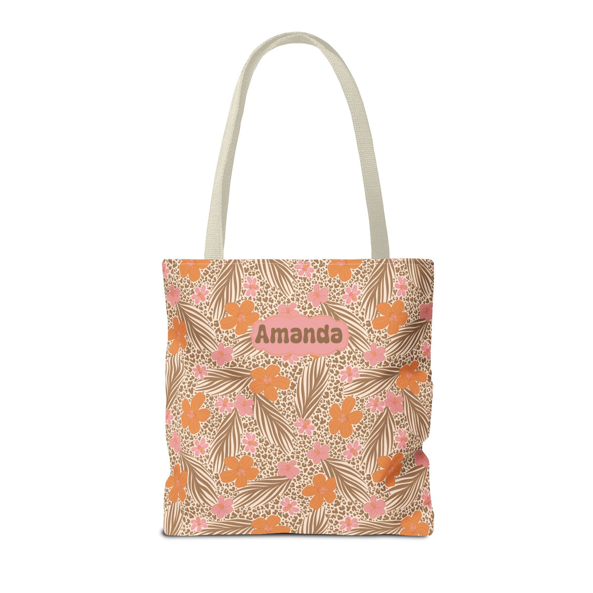 Personalizable Tropical Tote - Pink and Orange Floral Bag