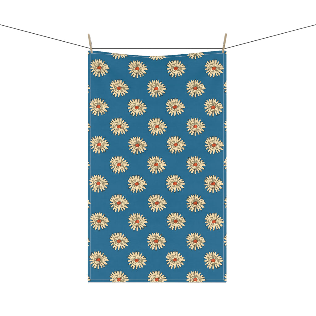 Retro Kitchen Towel - Bright Blue Floral Daisy Tea Towel