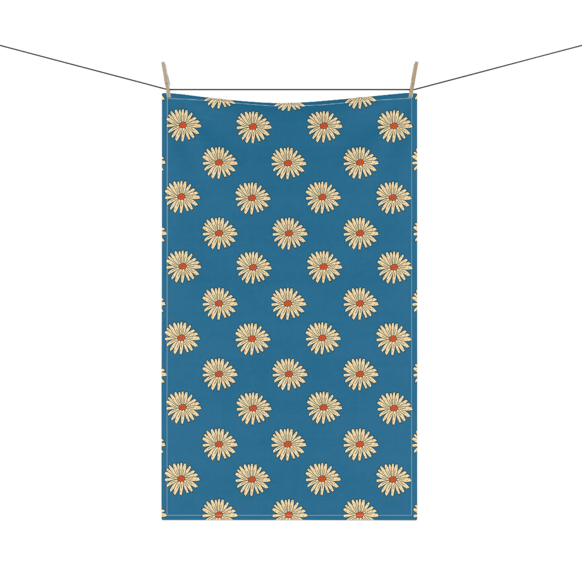 Retro Kitchen Towel - Bright Blue Floral Daisy Tea Towel