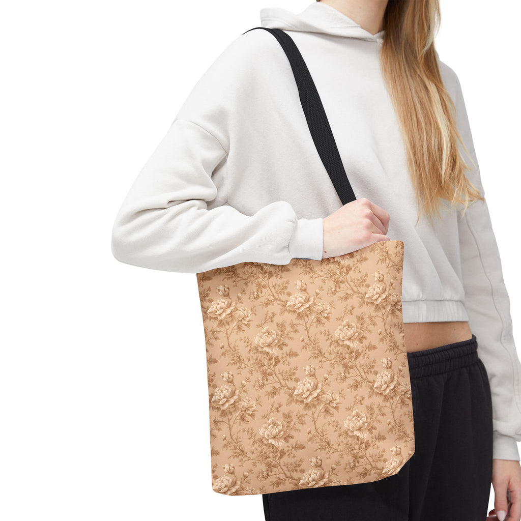 Vintage Sepia Toile Tote Bag – Elegant Rose Patterned Carryall