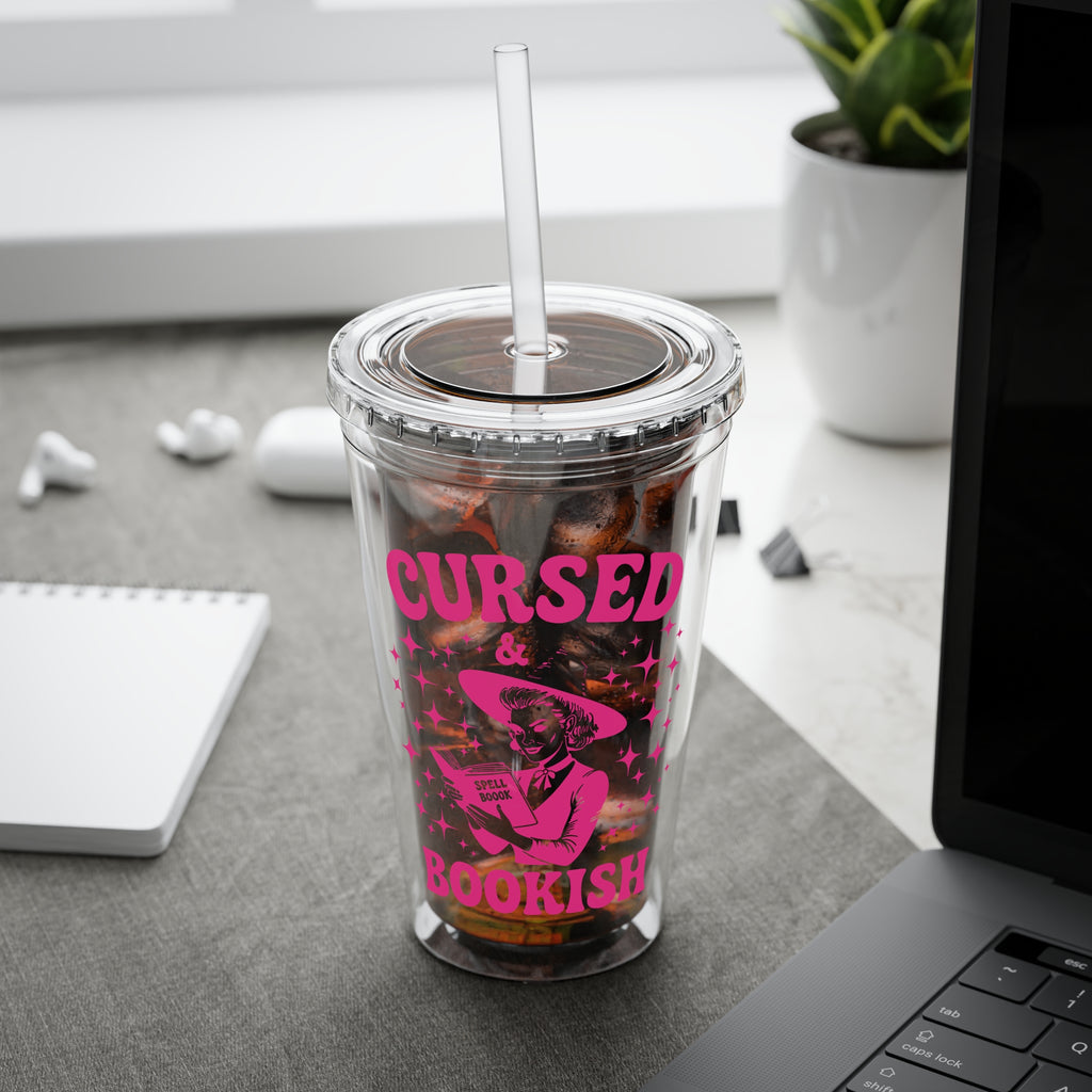 Cursed and Bookish 16oz Tumbler with Straw - Witchy Reader Gift