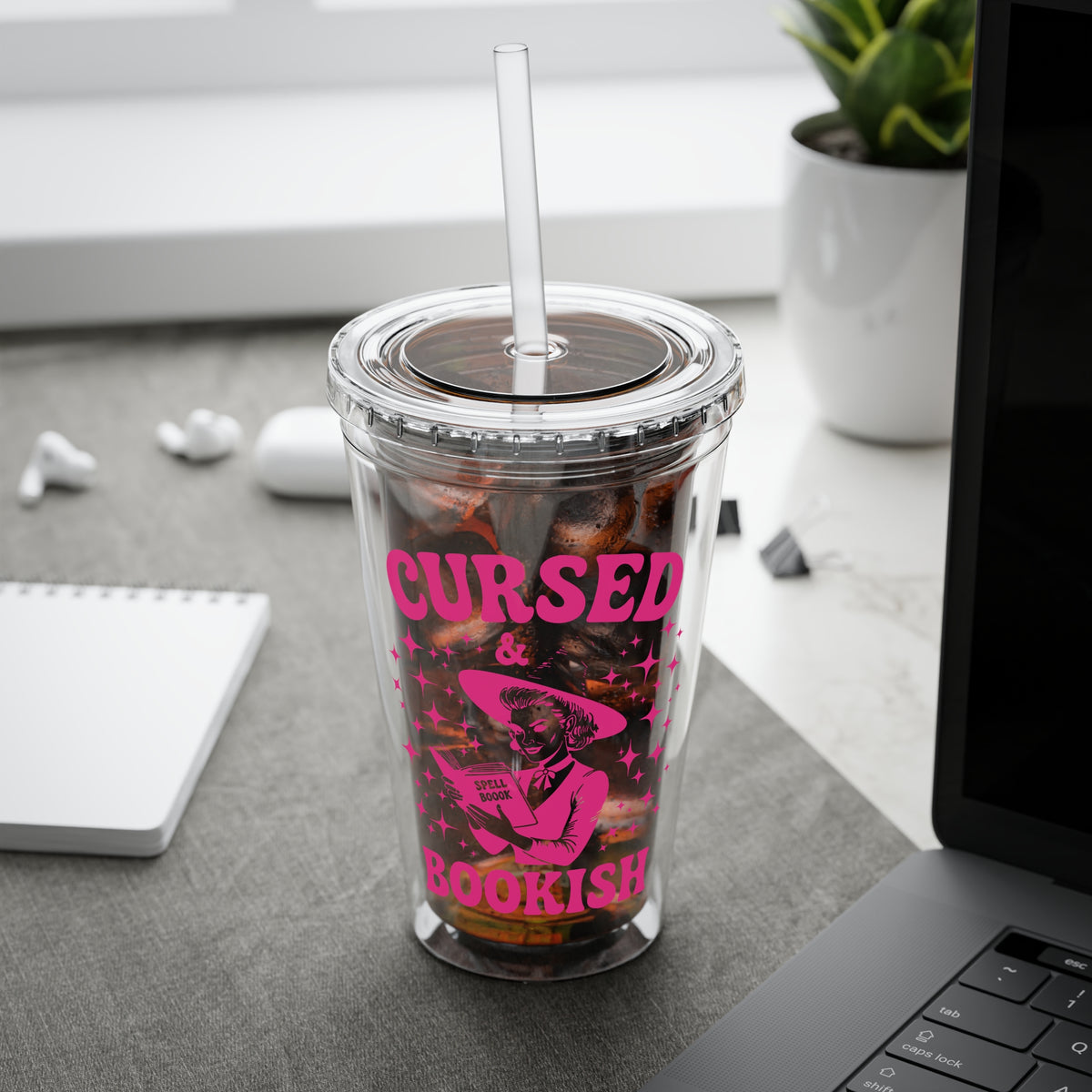 Cursed and Bookish 16oz Tumbler with Straw - Witchy Reader Gift