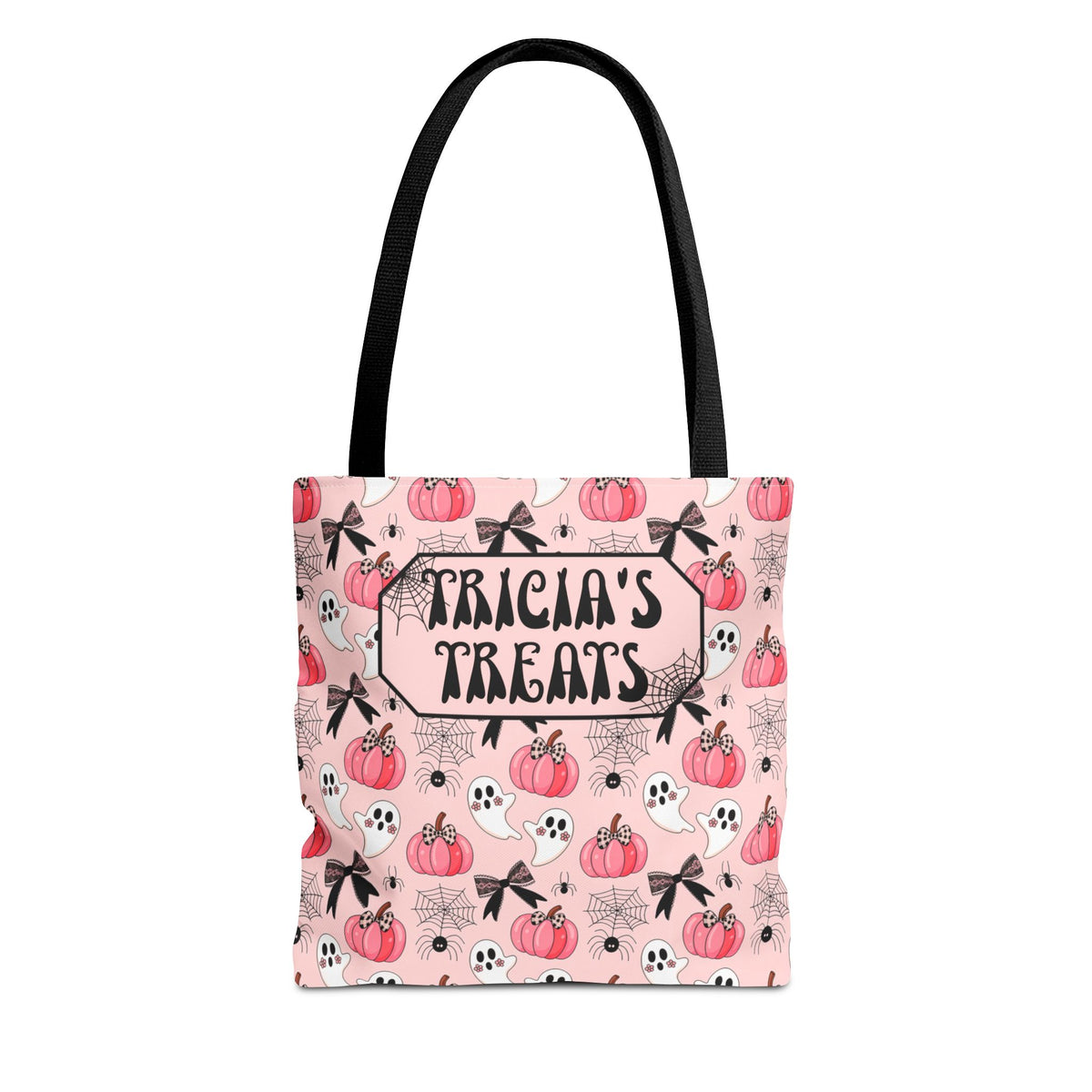 Pink Pumpkin Halloween Tote Bag - Cute Ghosts and Bows Personalizable Trick or Treat Bag