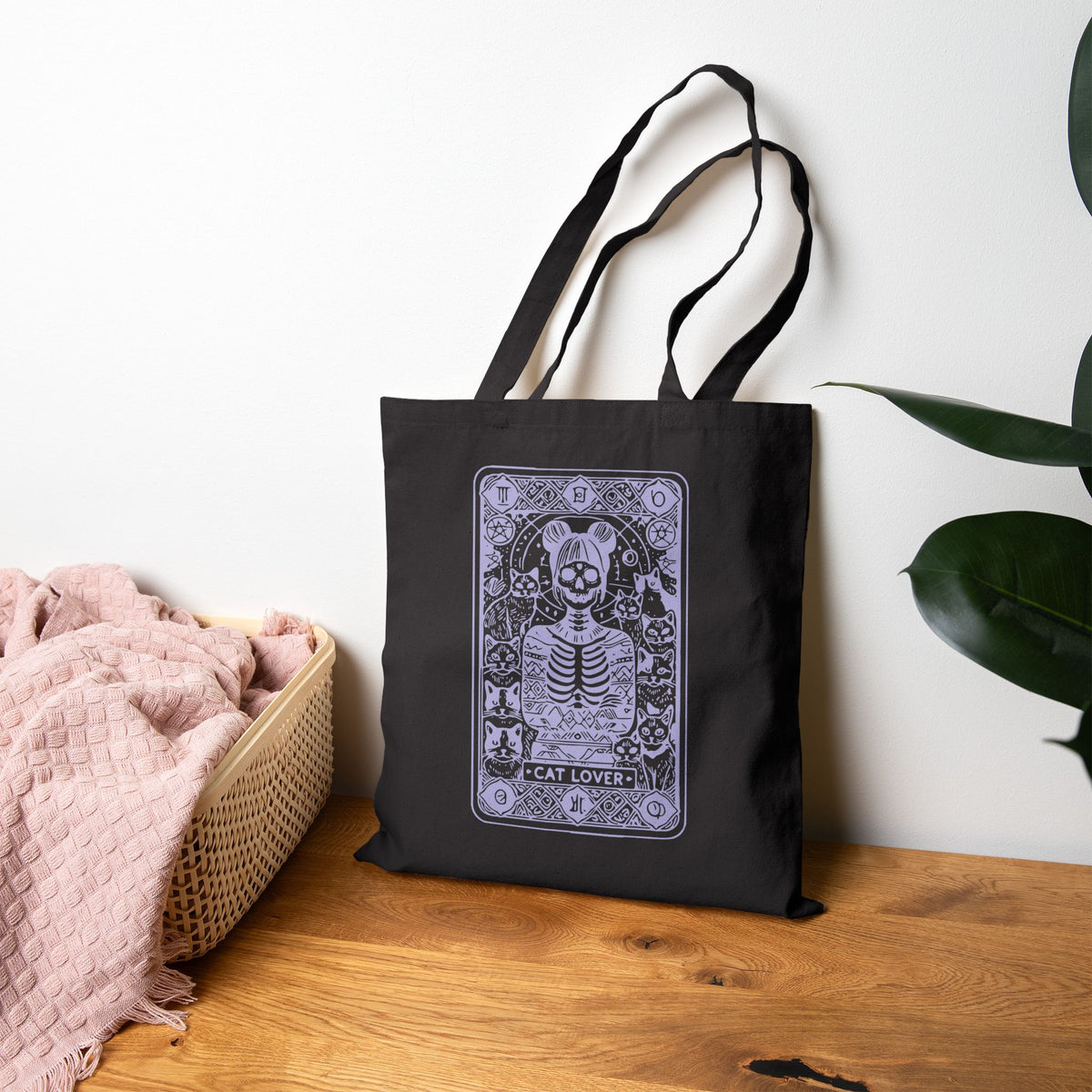 Cat Lady Skeleton Tarot Tote Bag  - 'Cat Lover' Cotton Canvas Tote