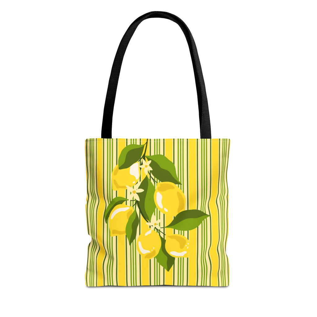 Lemon Stripe Tote Bag - Bright Citrus Summer Market Bag