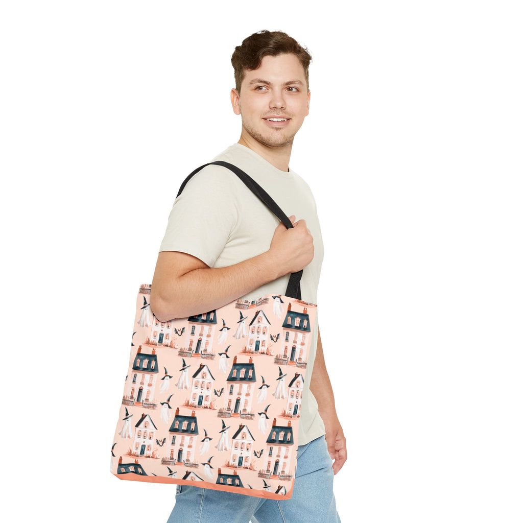 Spooky Cottage Pattern Tote -Haunted Village Ghosts and Houses Bag