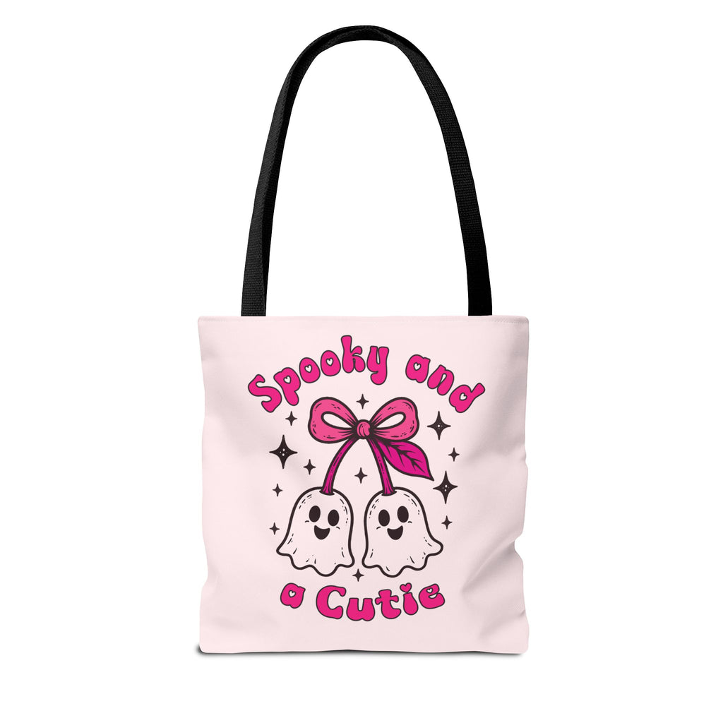 Pink Cute Ghost Cherries Tote Bag - "Spooky and a Cutie" Personalized Halloween Tote