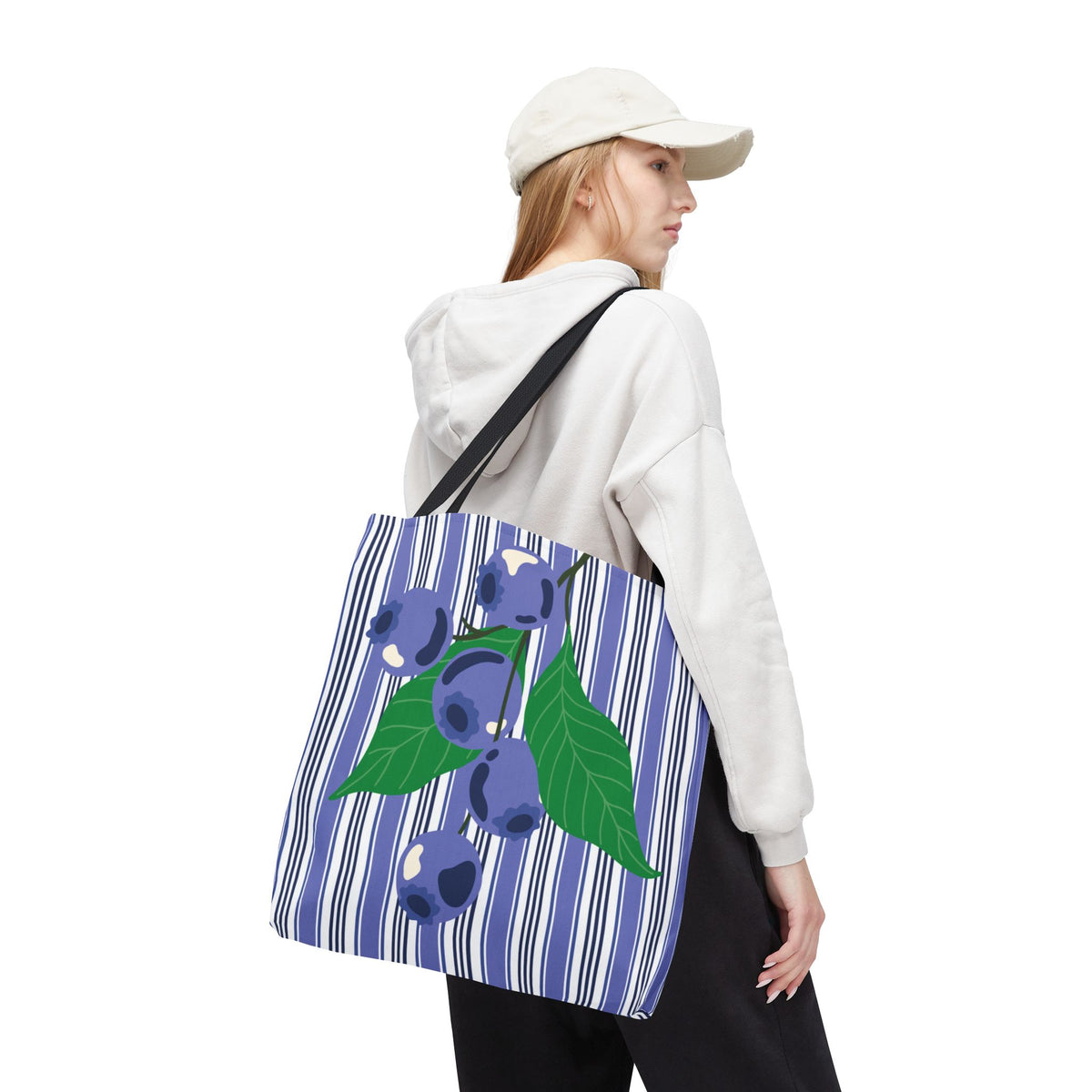 Blueberry Stripe Tote Bag - Summer Fruit Market Tote