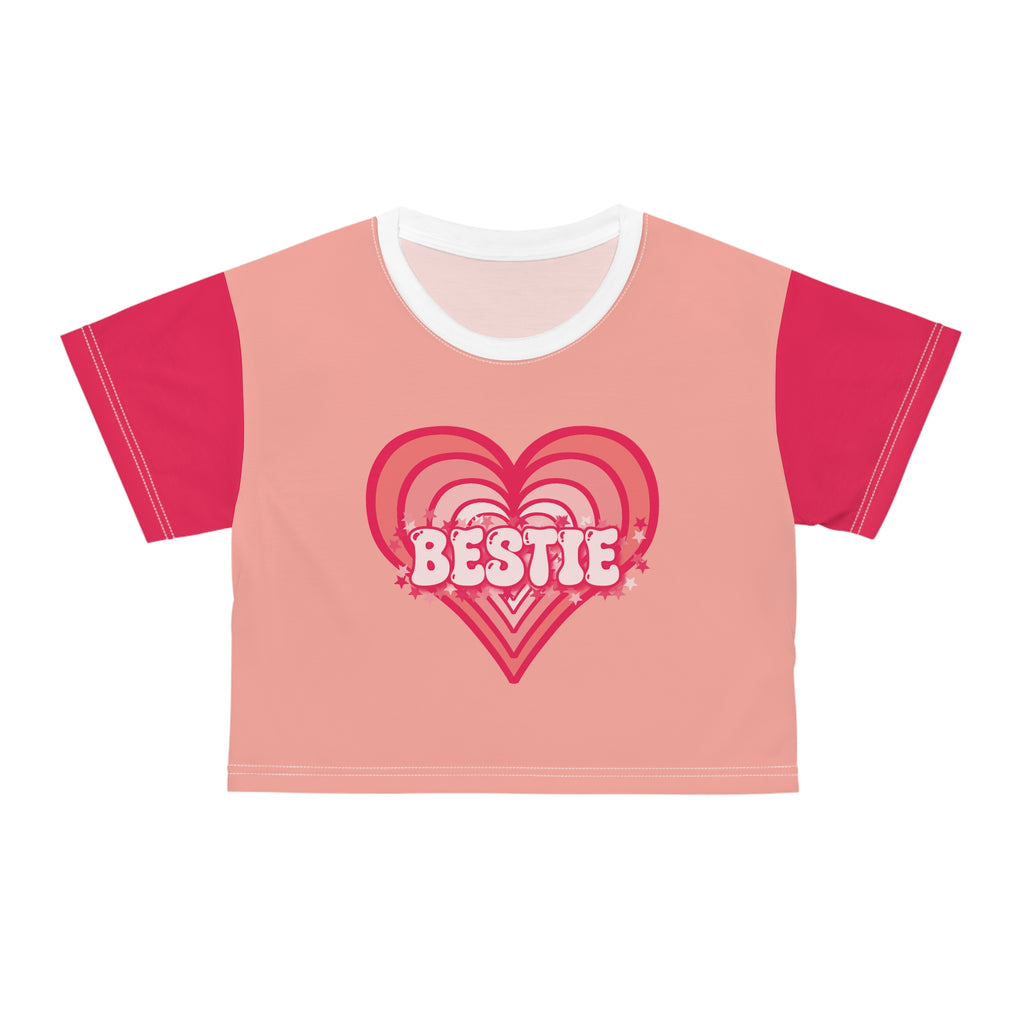 Best Friend Personalizable Crop Top - Strawberry Milk Pink Bestie Heart T-Shirt