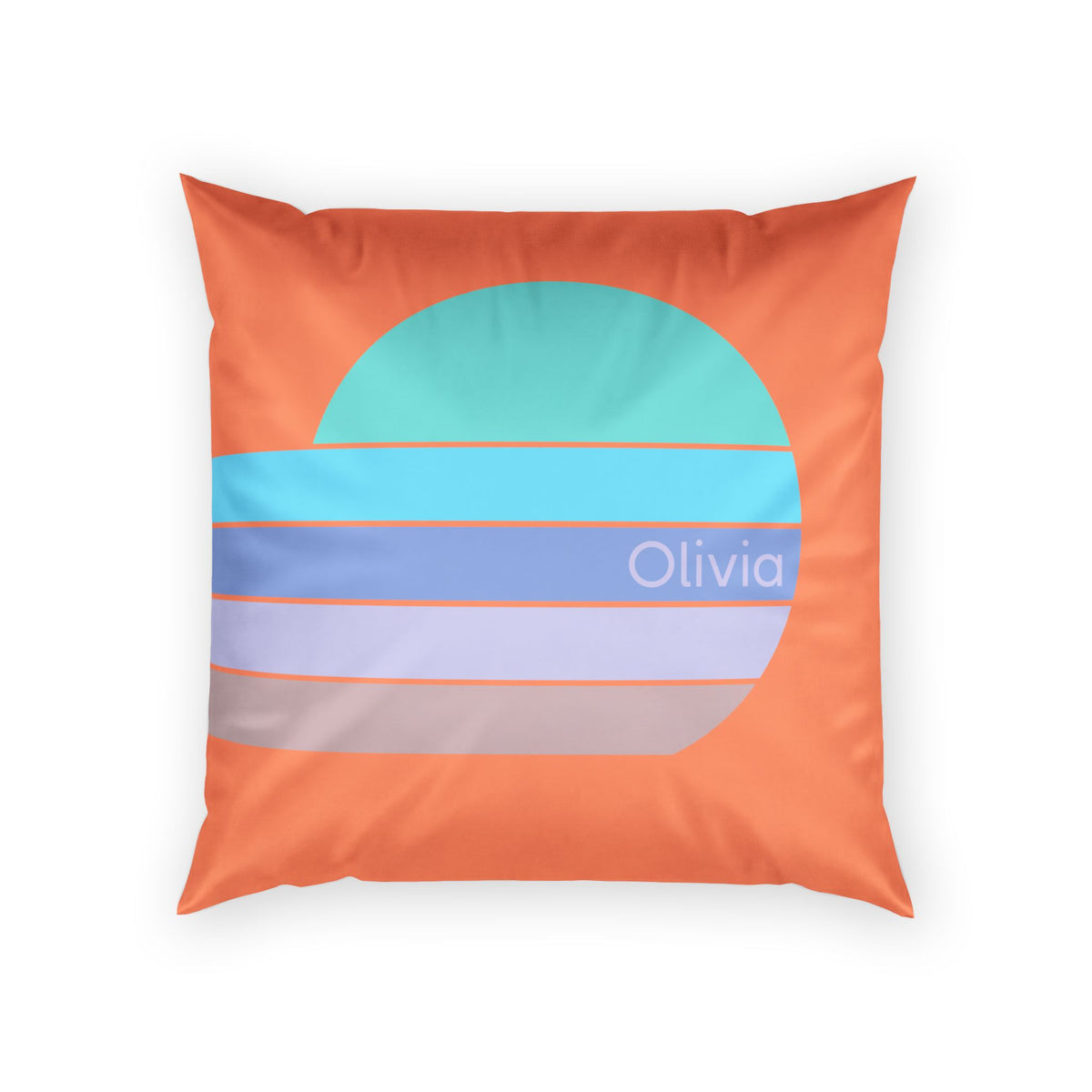 Retro Minimalist Orange Throw Pillow - Blue and Purple Sunrise on Vermilion Velvet Pillow