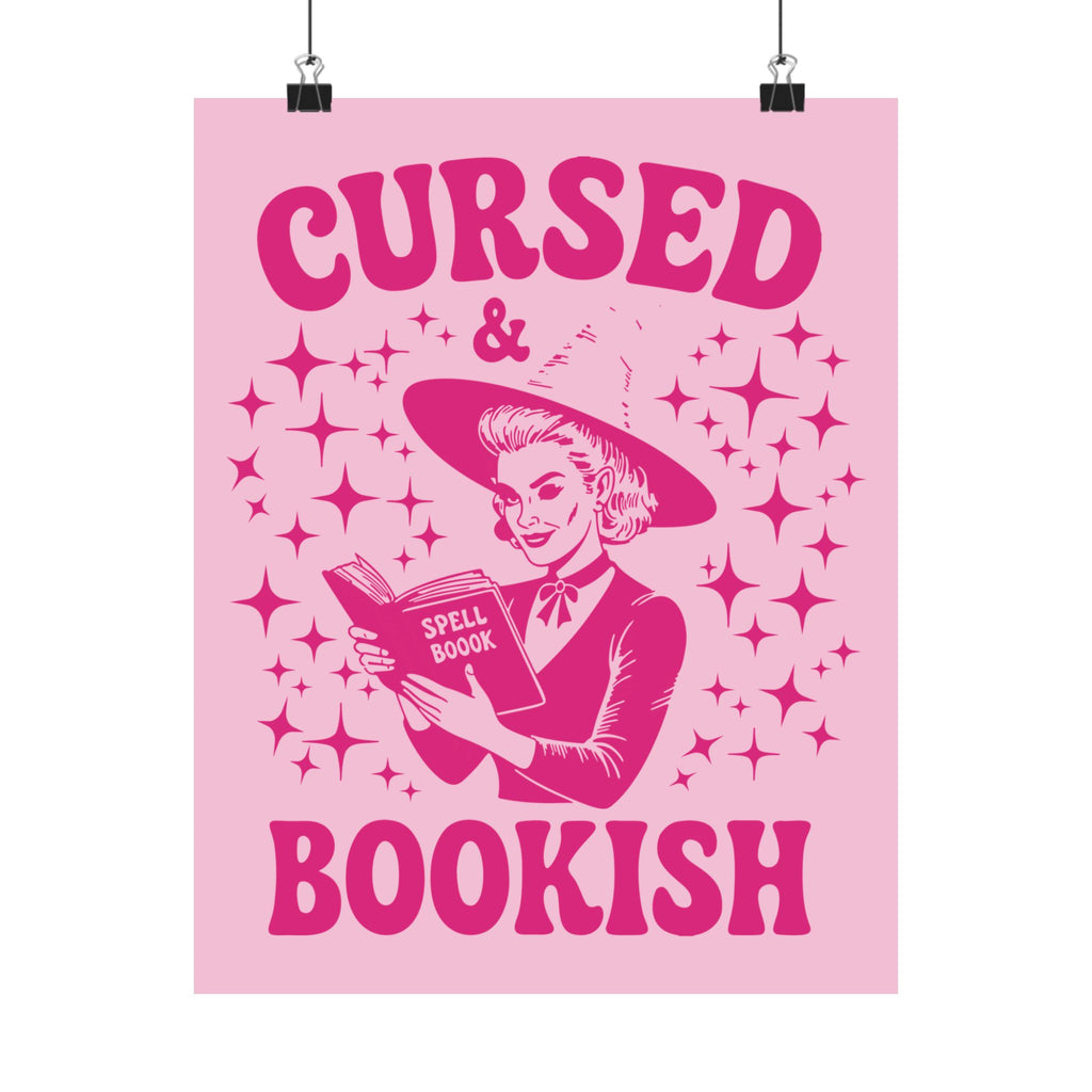 Halloween Cursed and Bookish Poster — Pink Witch Book Lover's Print
