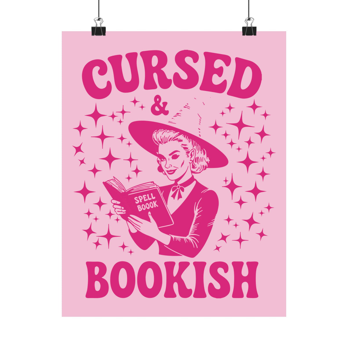 Halloween Cursed and Bookish Poster — Pink Witch Book Lover's Print