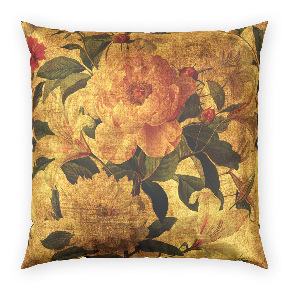 Gold Velvet Decorative Pillow - Elegant Vintage Floral Decorative Pillow