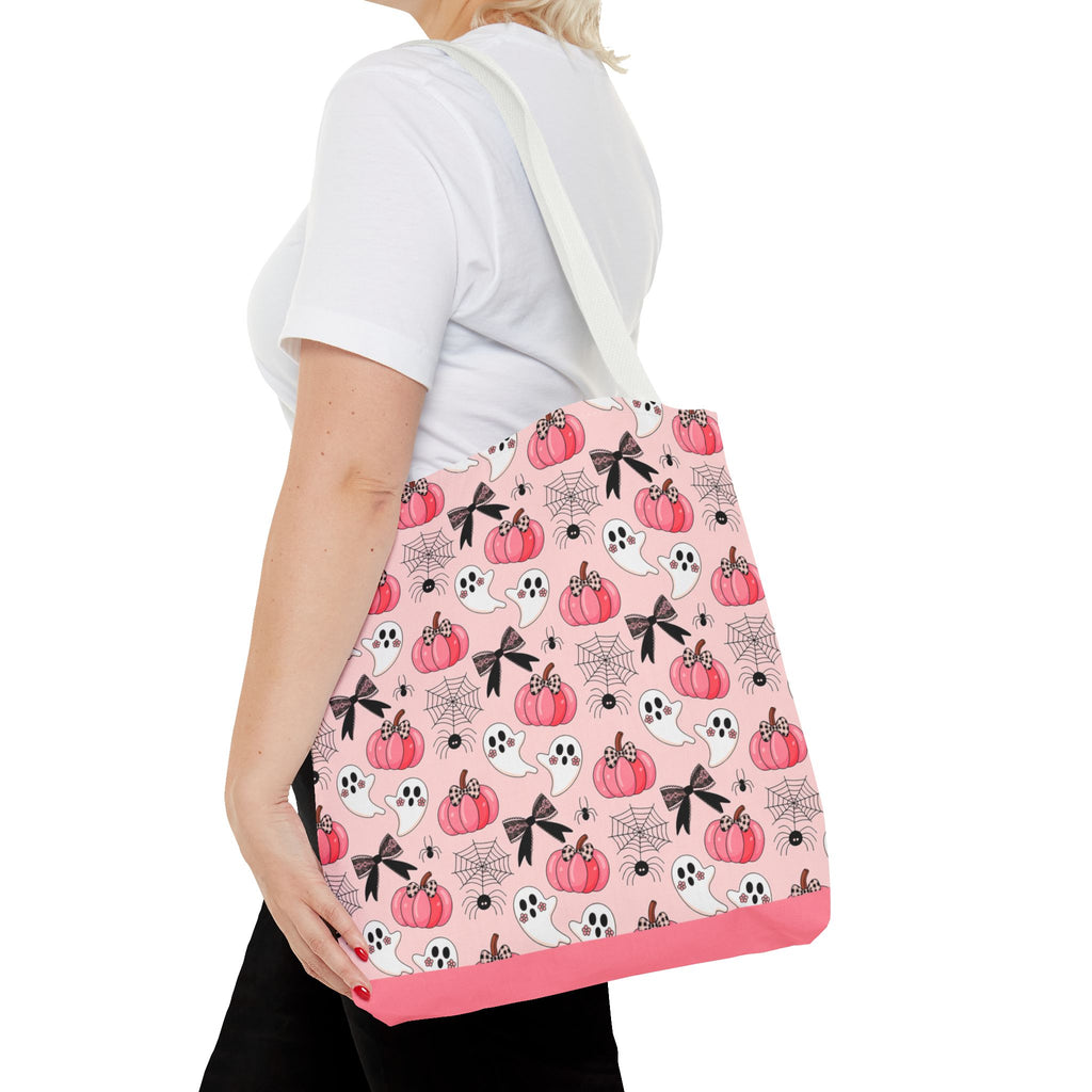 Coquette Pumpkin Halloween Tote Bag - Cute Ghosts and Bows Carryall