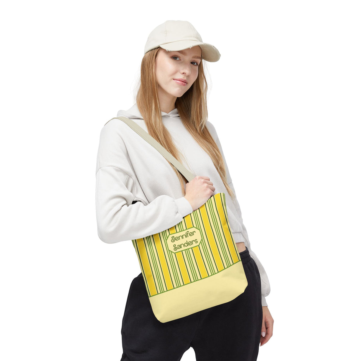 Personalizable Yellow and Green Striped Tote – Bright Summer Market Bag