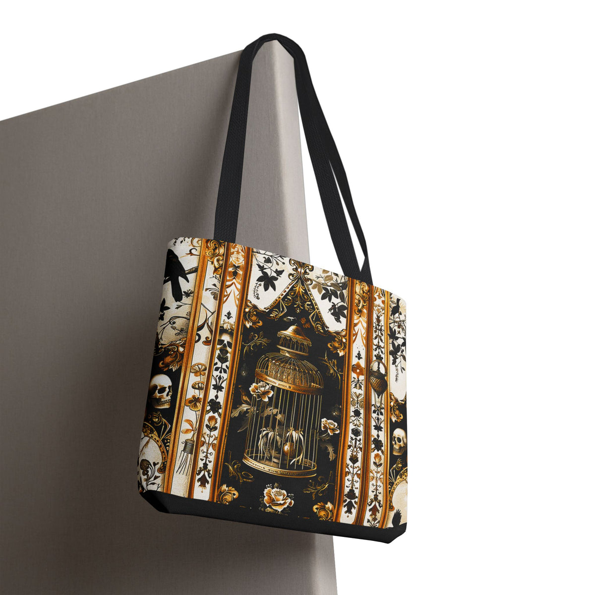Vintage Gothic Birdcage Tote Bag - Victorian Skull and Floral Pattern Carryall