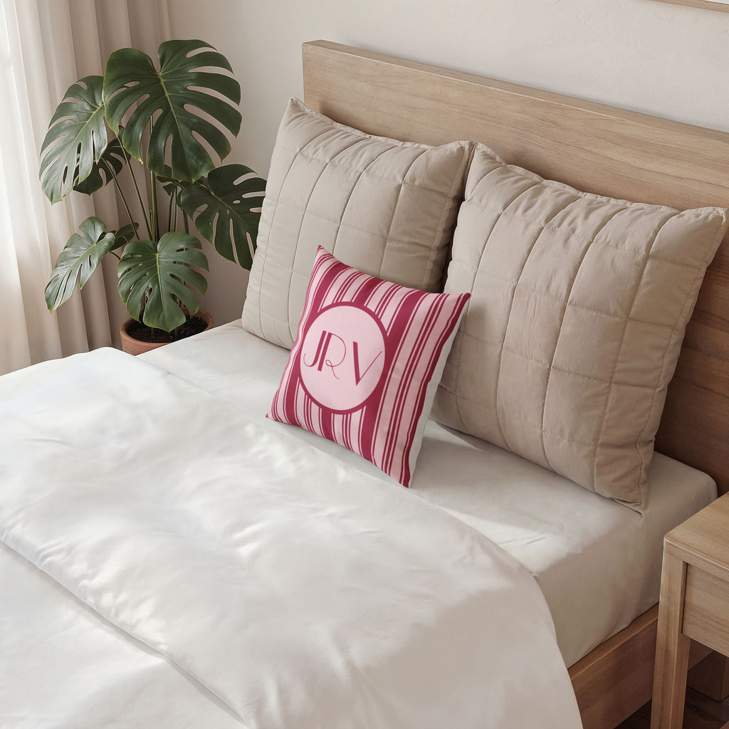 Personalizable Velvet Pillow - Magenta Striped Monogram Pillow