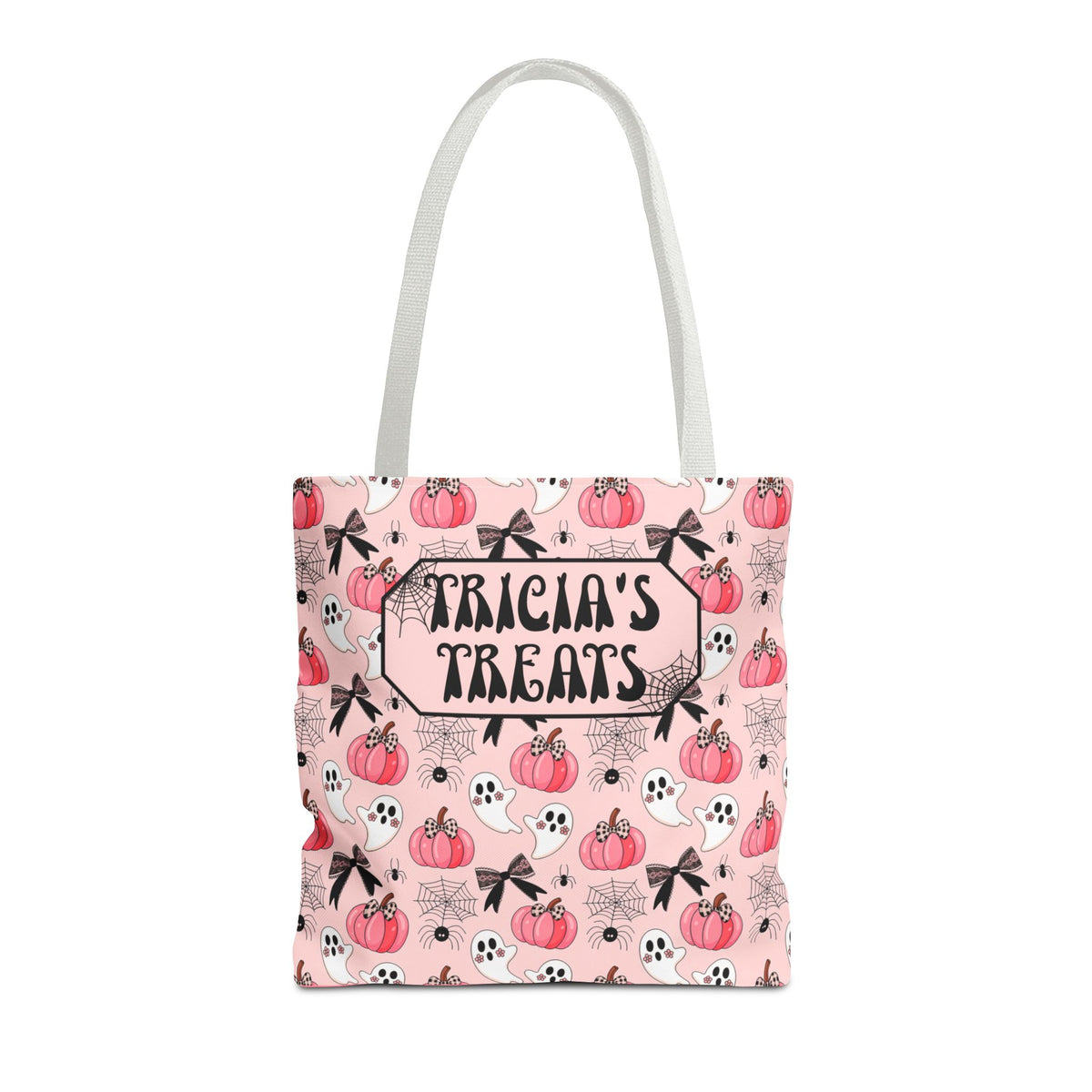 Pink Pumpkin Halloween Tote Bag - Cute Ghosts and Bows Personalizable Trick or Treat Bag