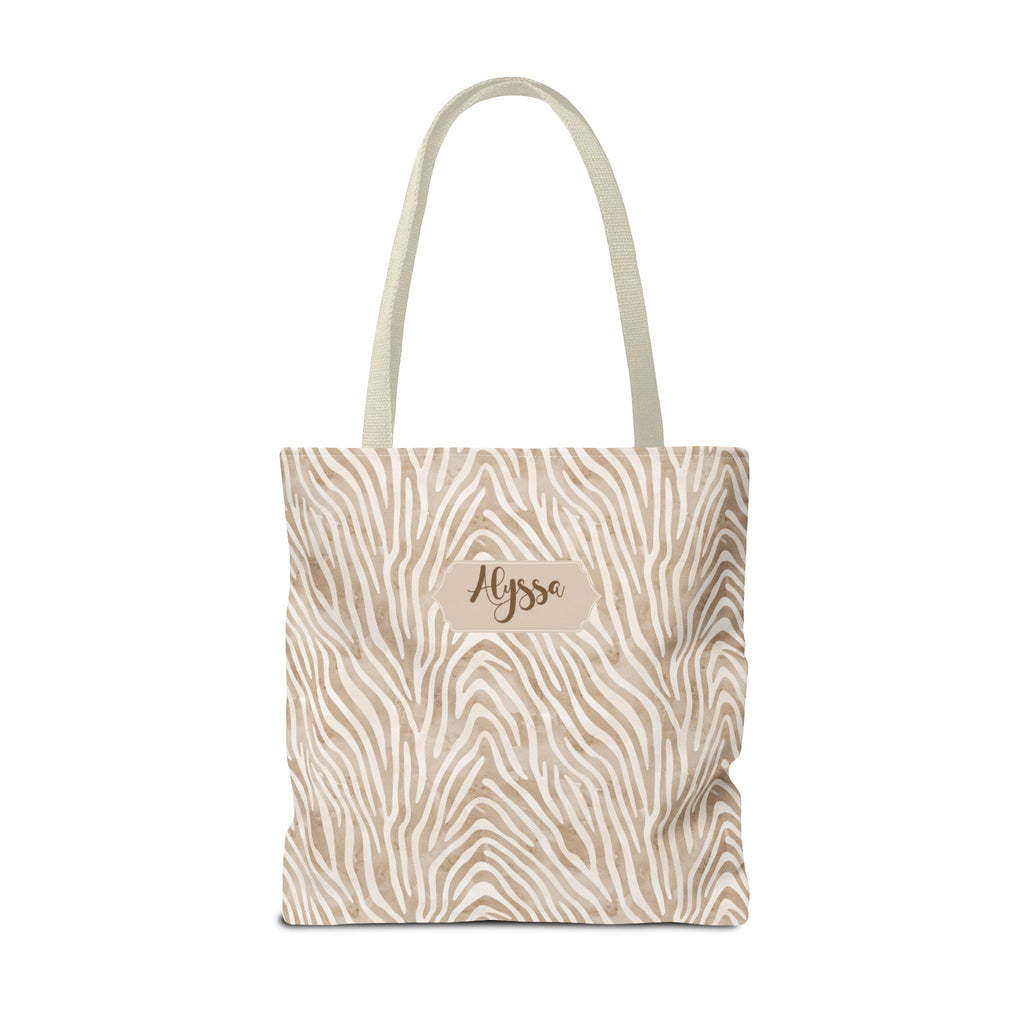 Personalizable Animal Print Bag - Beige Zebra Patterned Tote