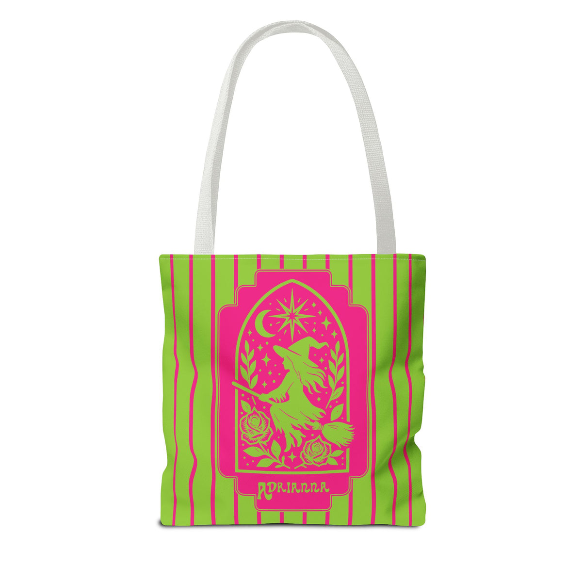 Witch Tarot Tote Bag - Neon Green and Pink Mystic Witch Design