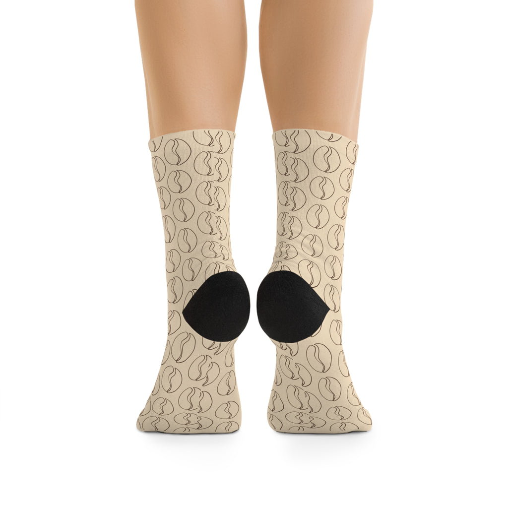 Sophisticated Coffee Lover Socks - Minimalist Coffee Bean Pattern Socks in Cream