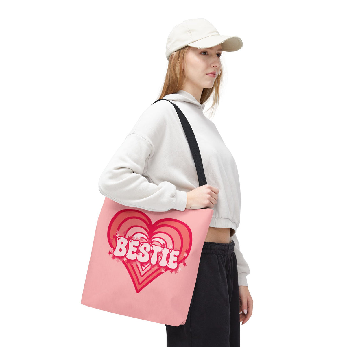 Personalizable Bestie Tote Bag - Strawberry Milk Pink Hearted Tote