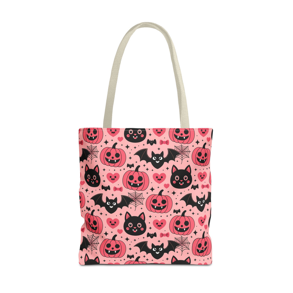 Cute Halloween Trick or Treat Tote Bag  - Pink Pumpkins, Black Cats and Bats Candy Carryall