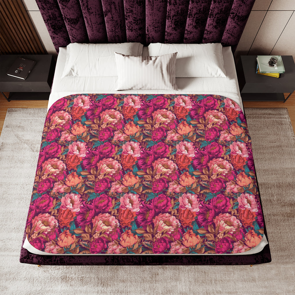 Vivid Magenta Peony Maximalist Sherpa Throw Blanket