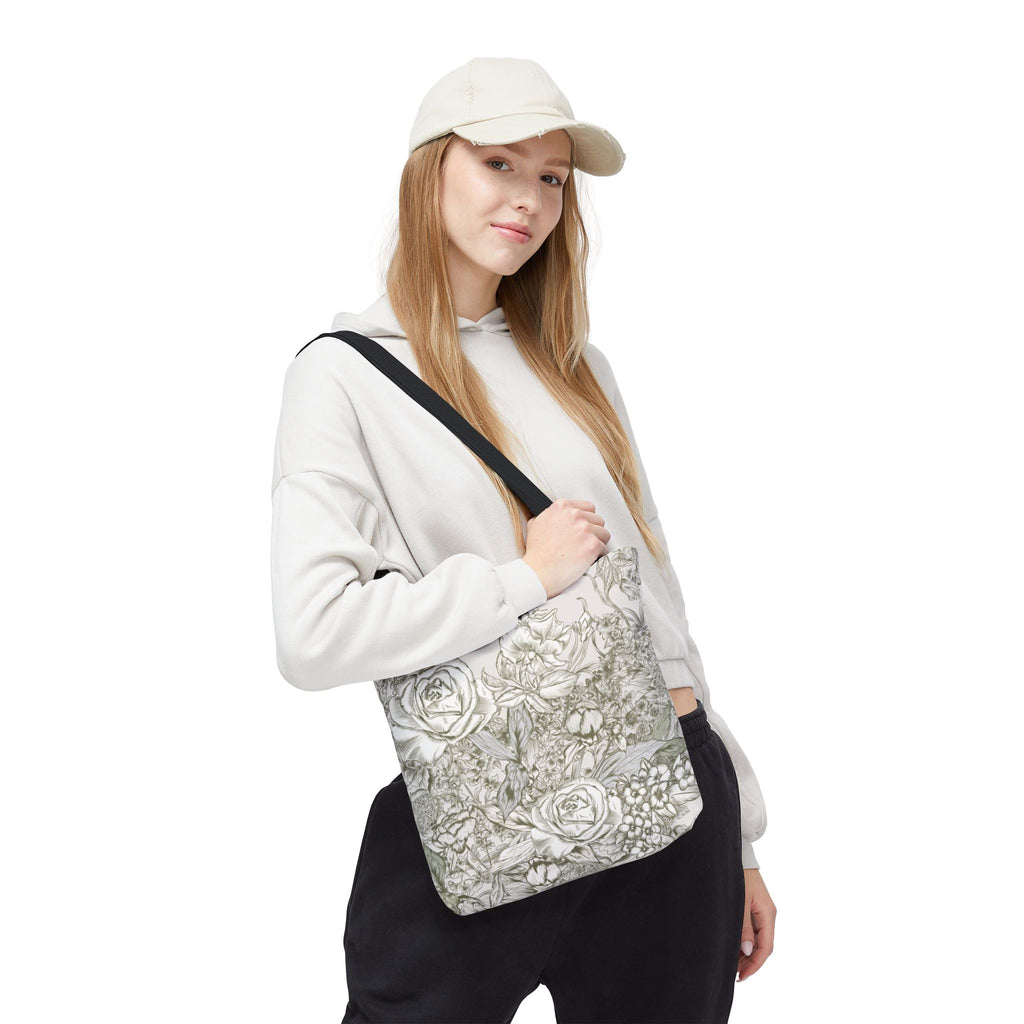Rose Sketch Tote Bag — Grey Floral Carryall