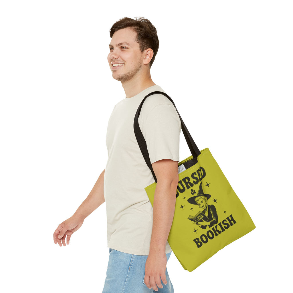 Cursed and Bookish Tote Bag — Green Witchy Reader Tote for Book Lovers