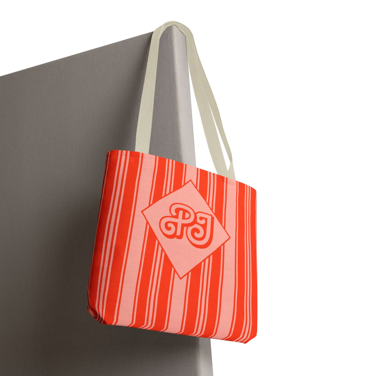Personalizable Striped Vermillion Tote Bag – Vibrant Vertical Stripe Beach and Market Tote