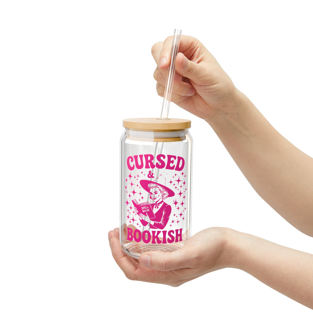 Cursed and Bookish 16oz Sipper Glass – Witchy Reading Lover Tumbler with Straw