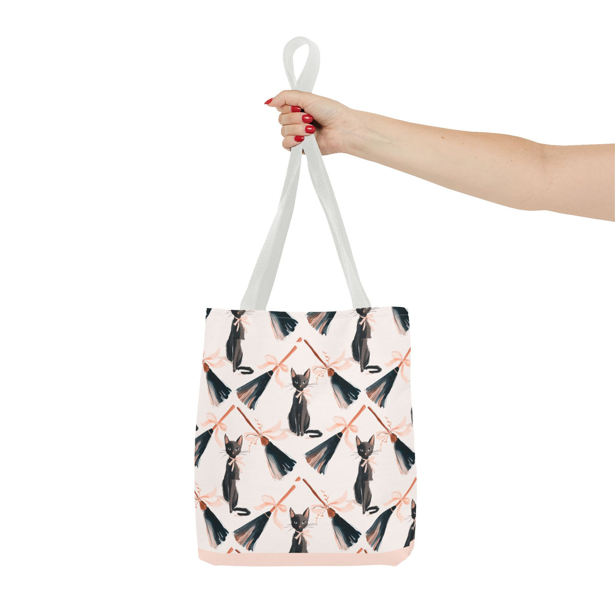 Witchy Black Cat and Broom Tote Bag