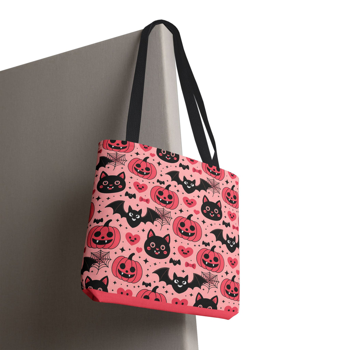 Cute Halloween Trick or Treat Tote Bag  - Pink Pumpkins, Black Cats and Bats Candy Carryall