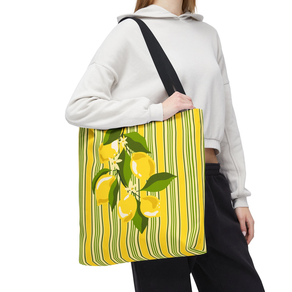 Lemon Stripe Tote Bag - Bright Citrus Summer Market Bag