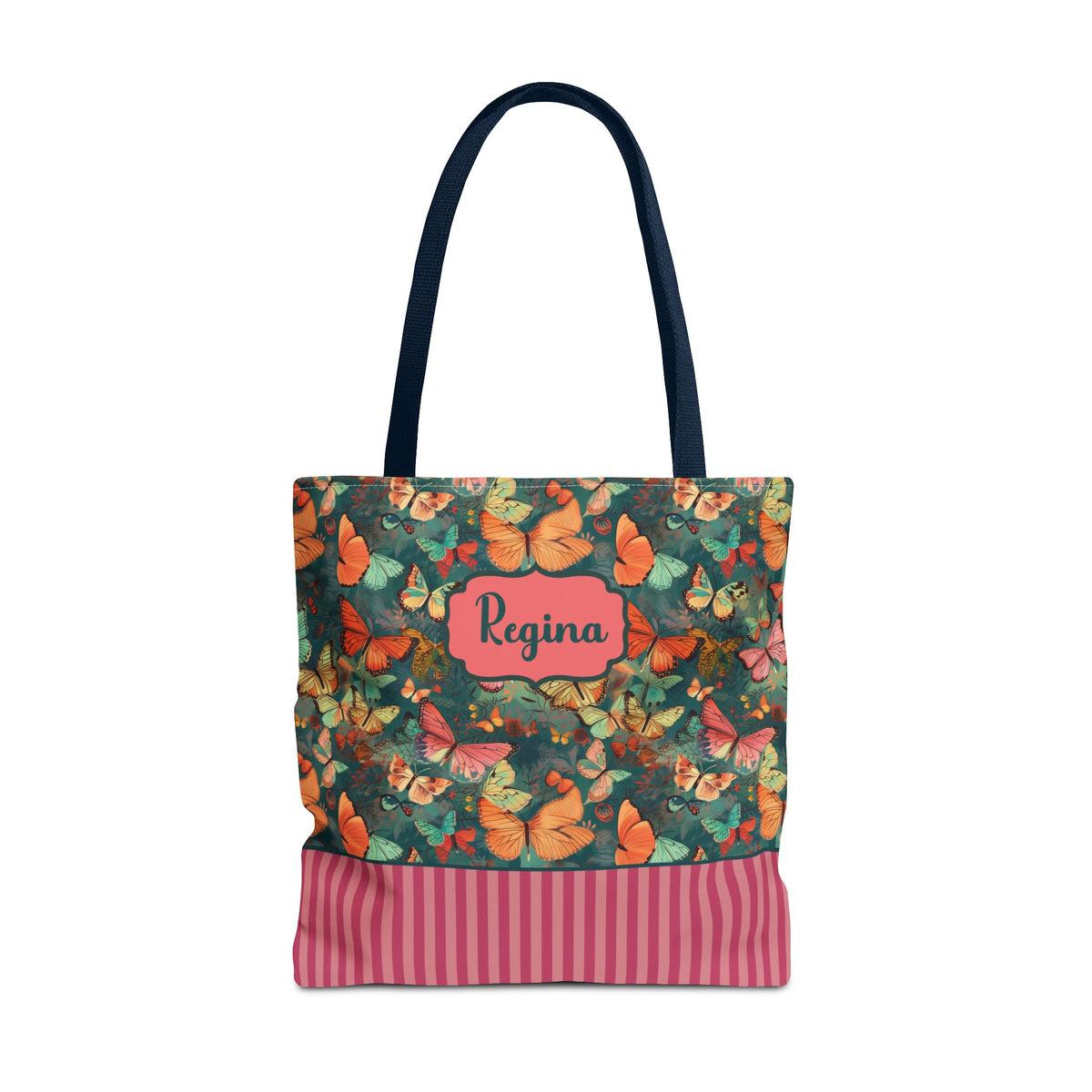 Personalizable Girly Handwriting Bag - Dreamy Butterfly Striped Tote