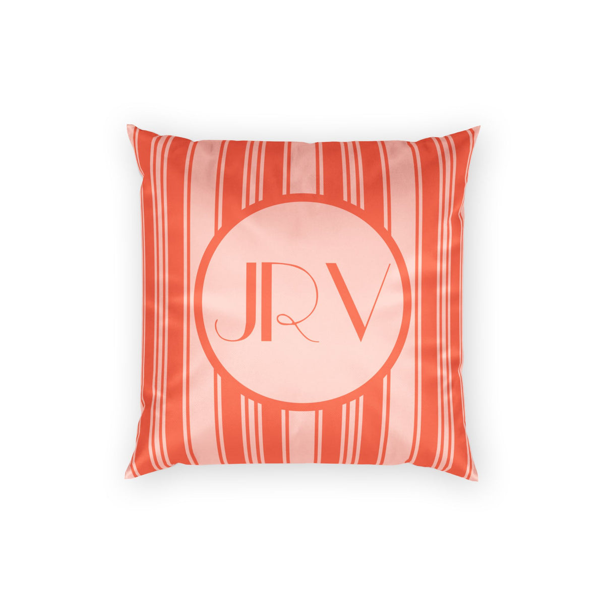 Retro Velvet Personalizable Pillow - Vermillion Orange Ticking Stripe Monogram Pillow