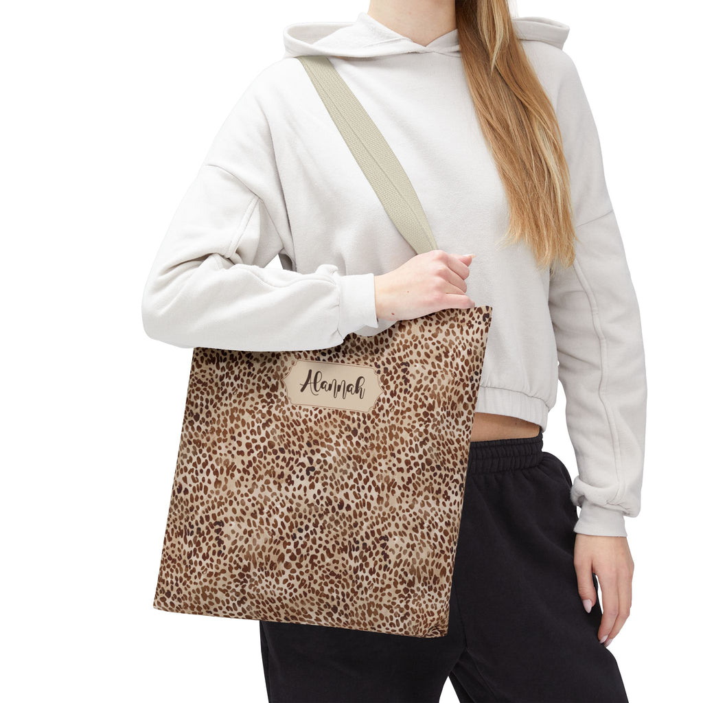 Personalizable Animal Print Tote - Beige Leopard Carryall