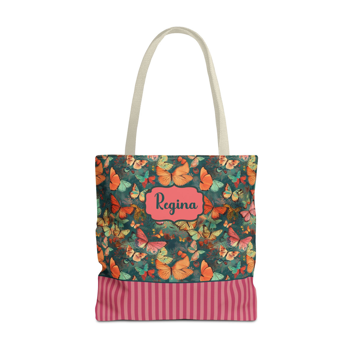 Personalizable Girly Handwriting Bag - Dreamy Butterfly Striped Tote