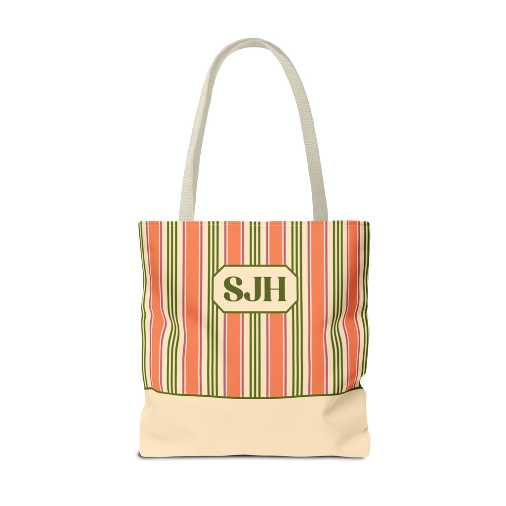 Personalizable Colorful Striped Tote Bag - Versatile Peach and Green Everyday Carryall