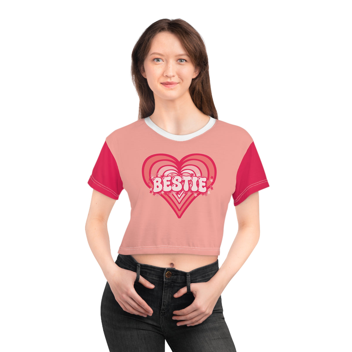 Best Friend Personalizable Crop Top - Strawberry Milk Pink Bestie Heart T-Shirt