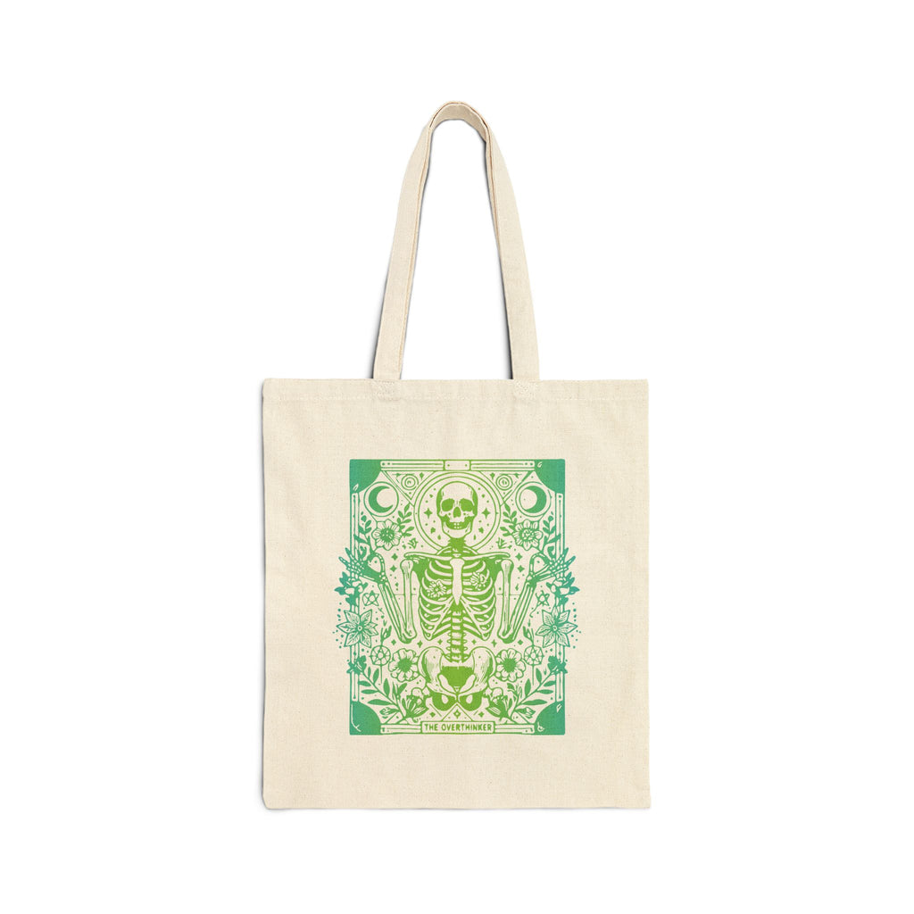 "The Overthinker" Skeleton Botanical Tote - Cotton Canvas Tarot Tote Bag