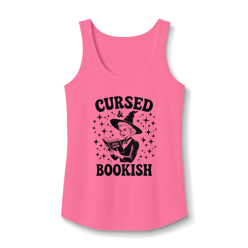 Cursed and Bookish Tank Top - Retro Witchy Book Lover Graphic Tank