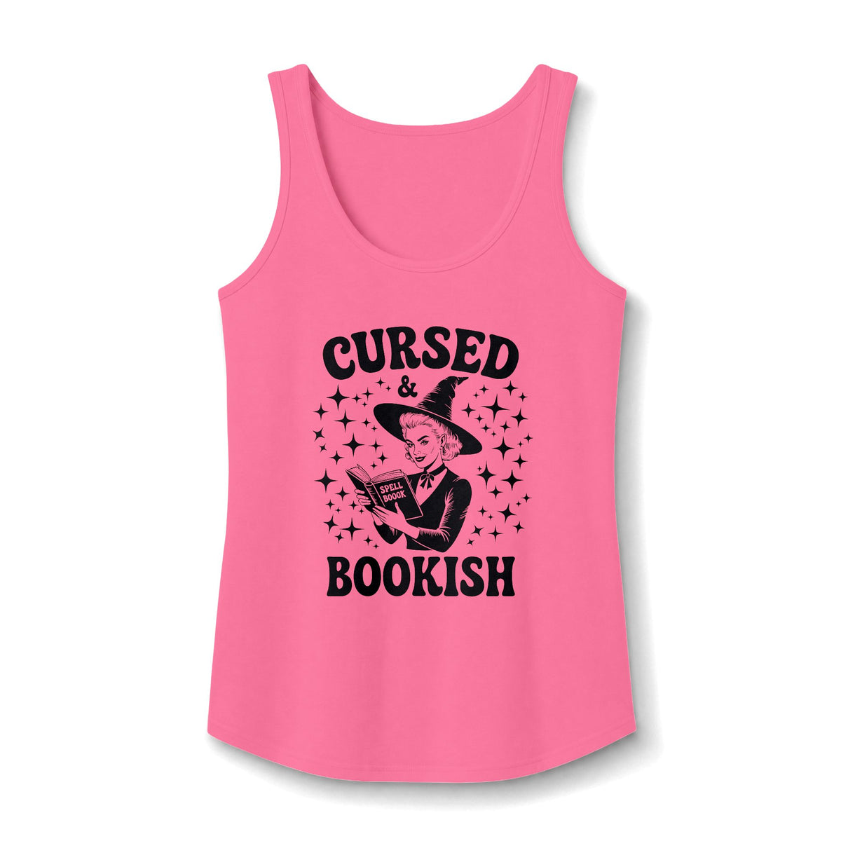 Cursed and Bookish Tank Top - Retro Witchy Book Lover Graphic Tank