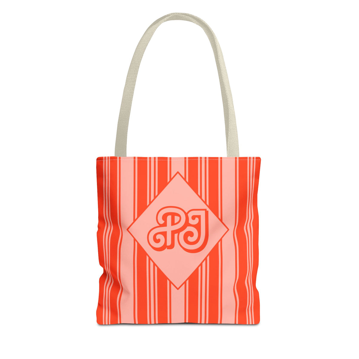 Personalizable Striped Vermillion Tote Bag – Vibrant Vertical Stripe Beach and Market Tote